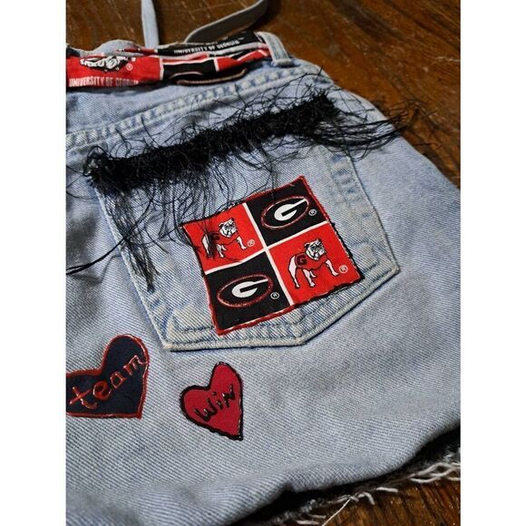 Vintage Handmade Denim Blue Jean UGA Georgia Bulldog Booty Bag Upcycle Purse - Picture 9 of 10